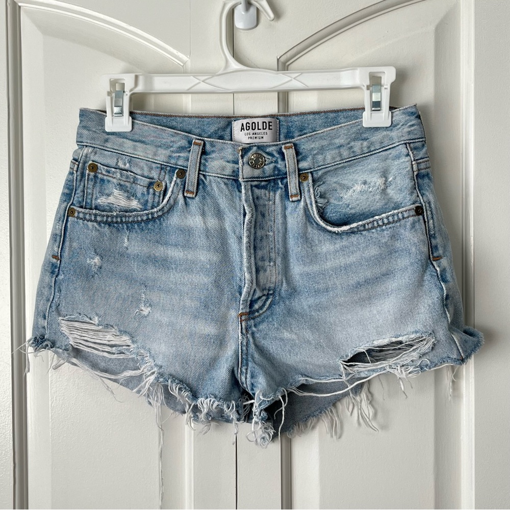 Agolde Vintage Parker Frayed Loose Fit Cutoff Denim Shorts Size 24 Distressed